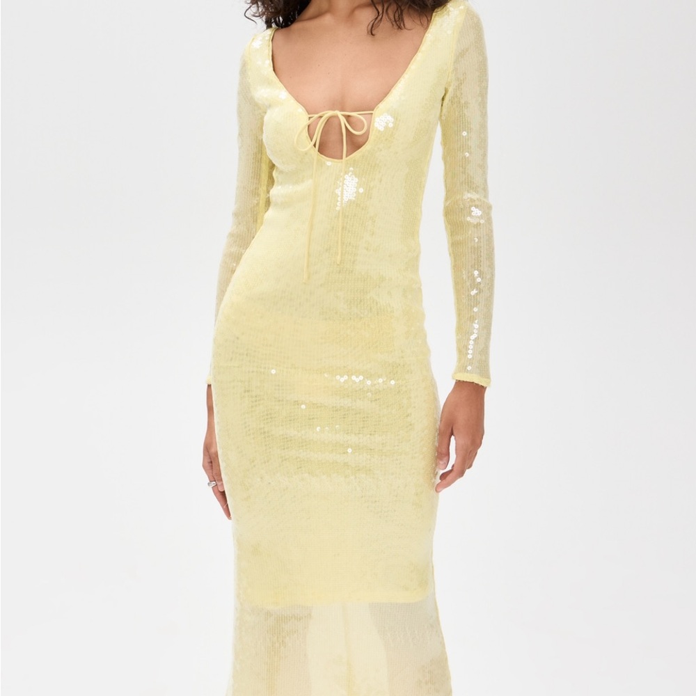 Bardot Yellow Sequin Bustier Midi Dress